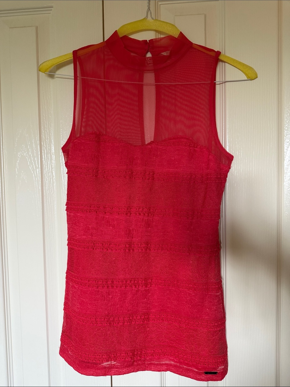 Guess Pink Sheer Yoke Sleeveless Top